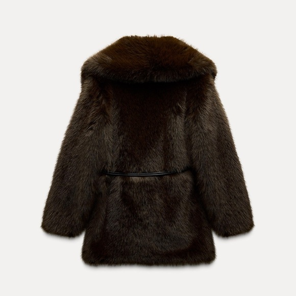 Zara FAUX FUR COAT WITH BELT - Picture 7 of 13